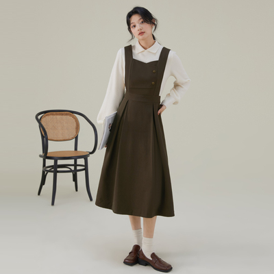 秋季毛呢法式onemore吊带裙