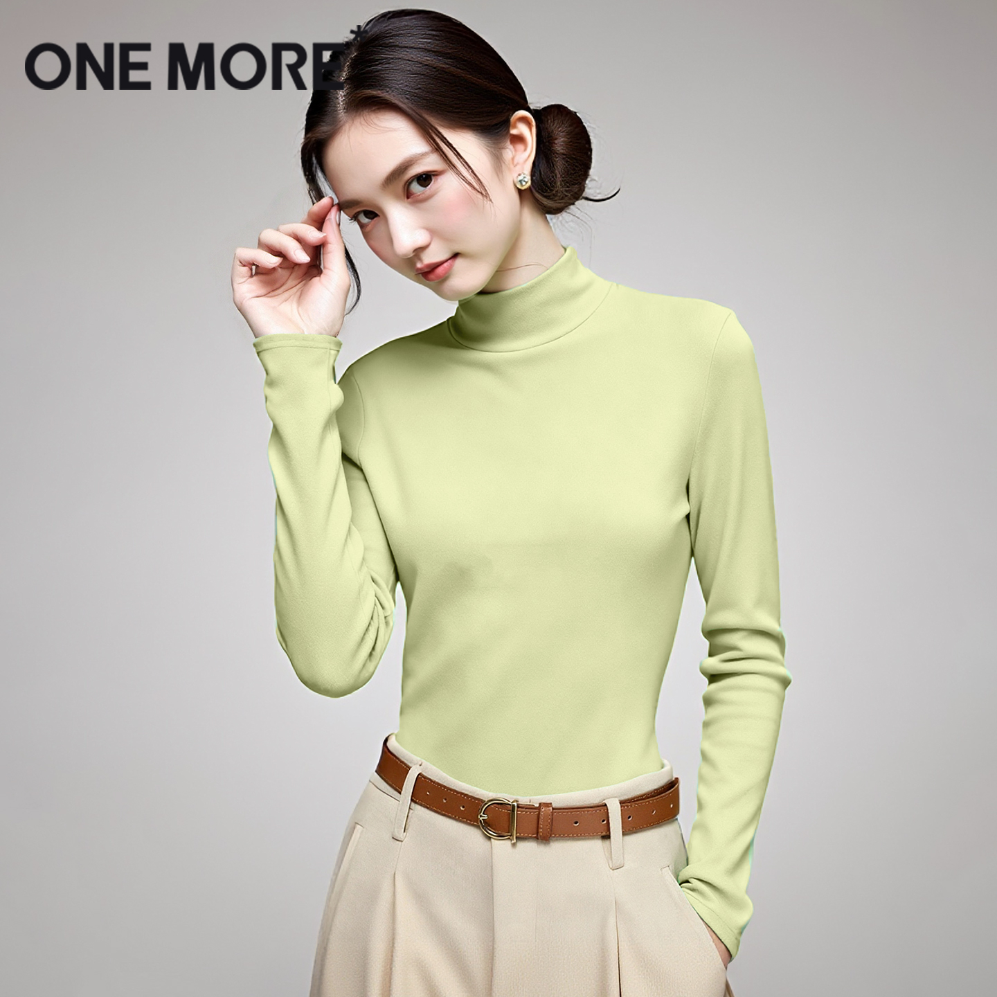 onemore德绒半高领打底衫