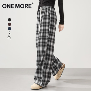 more格子裤 子黑白格纹阔腿裤 女2025新款 高腰垂感直筒裤 秋季 one
