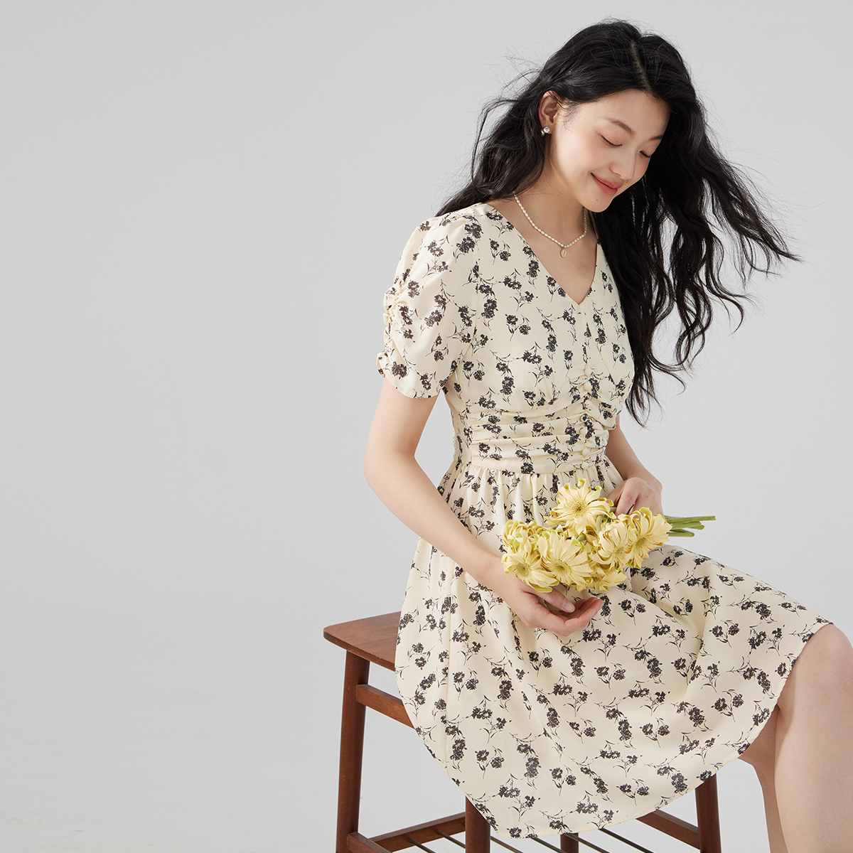 碎花法式onemore蛋糕裙