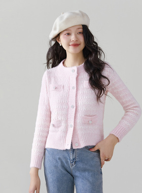 one more小香风长袖针织衫女气质高级感2025秋冬内搭法式毛衣开衫