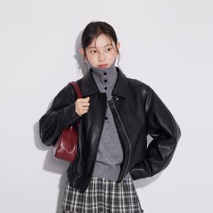 one 上衣pu夹克机车服 more2025秋冬小个子皮衣外套高级感气质长袖