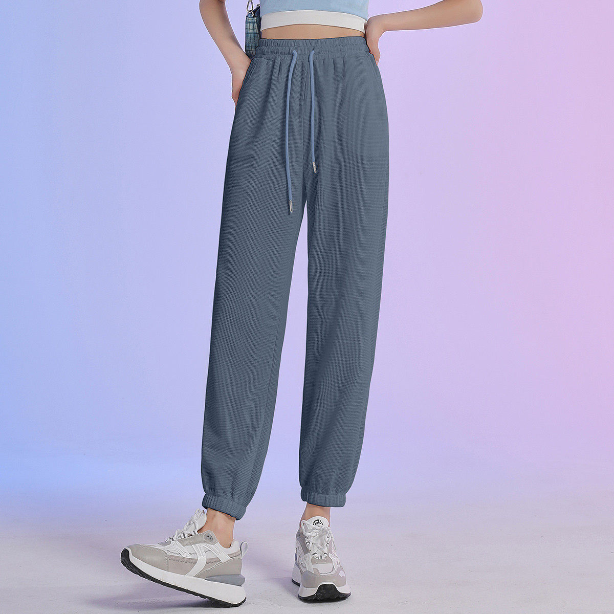 one more运动卫裤女2025新款夏季薄款宽松束脚休闲裤高弹