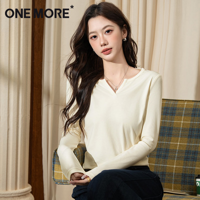 onemore针织v领长袖t恤