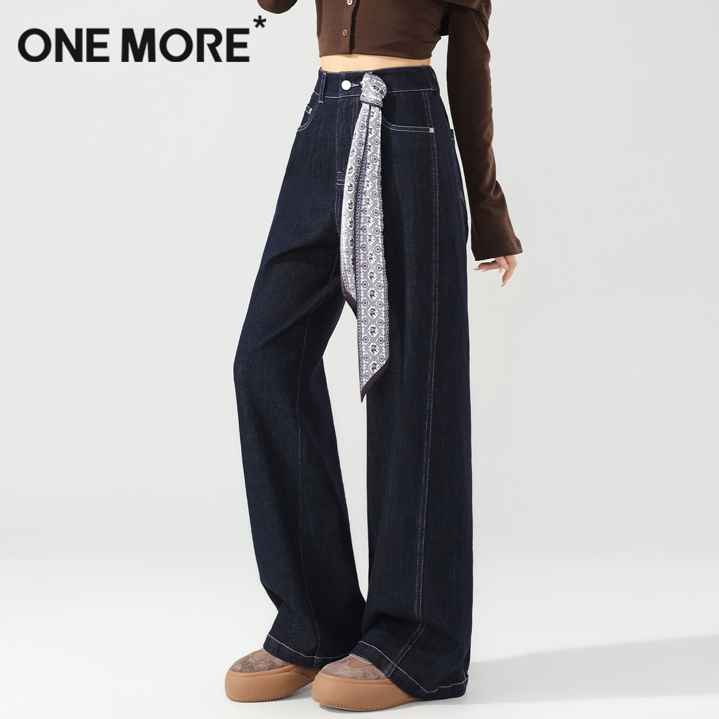 onemore丹宁蓝直筒牛仔裤