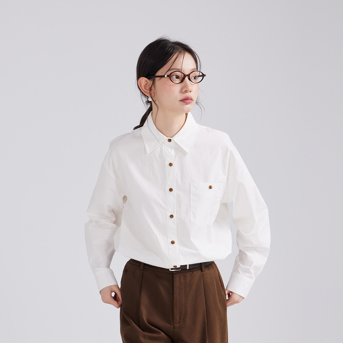 2025秋冬长袖翻领工装衬衫女高级感气质法式衬衣打底内搭叠穿