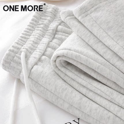 one more加绒裤子女2025新款冬季喇叭裤加厚阔腿运动裤灰色卫裤Y