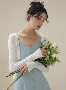 one more法式天丝棉针织衫长袖开衫夏新款外套女披肩外搭罩衫上衣