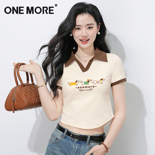 morePOLO领短袖 白色内搭打底衫 one 女t恤夏2025新款 上衣X 短款 春季