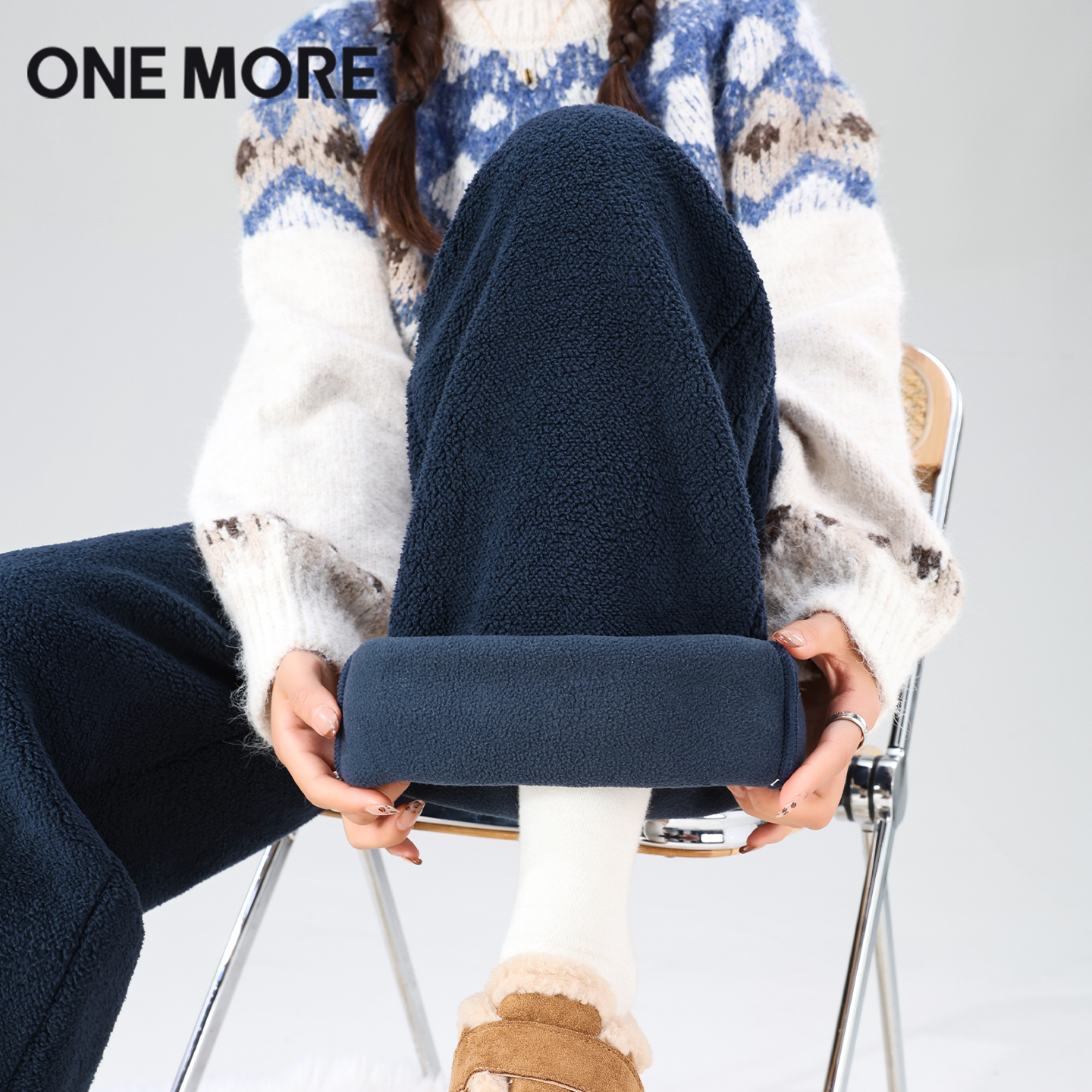onemore加绒摇粒绒阔腿裤
