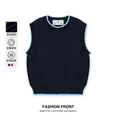 叠穿背心宽松无袖 one more撞色圆领针织马甲女2025冬季 毛衣上衣