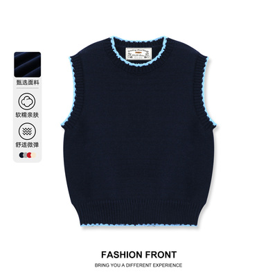 oneMore撞色圆领针织马甲