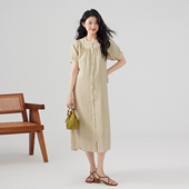 one 度假裙子高级感 法式 more2025夏季 花边蕾丝拼接连衣裙女士短袖