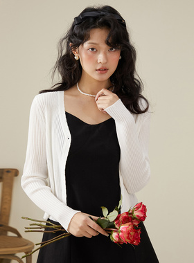 one more秋款薄款冰丝开衫外套v领针织衫女长袖披肩外搭气质上衣