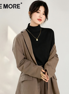 one more半高领打底衫女2025新款冬季黑色上衣双面绒德保暖内搭X
