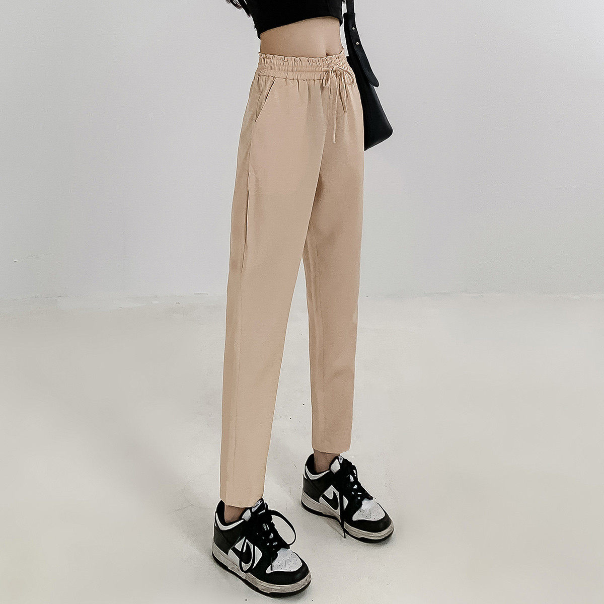 one more薄款哈伦裤休闲裤女夏2025新款宽松显瘦直筒松紧