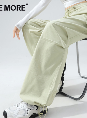 one more工装裤女2025新款秋冬季绿色运动伞兵裤小个子休闲裤子Y