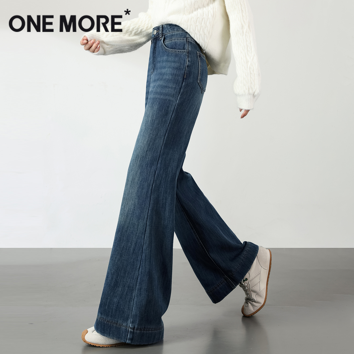 onemore加绒直筒牛仔裤