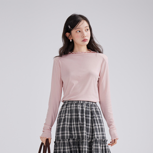 女士高级感2025秋冬叠穿内搭上衣 木耳边半高领打底衫 one more法式