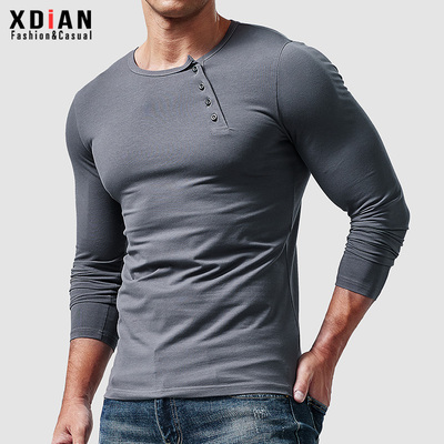 续点长袖潮青年斜扣T恤复古