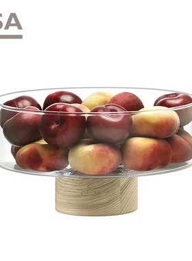 英国进口LSA水晶玻璃蜡木底座果斗水果零食碗居家装饰摆件