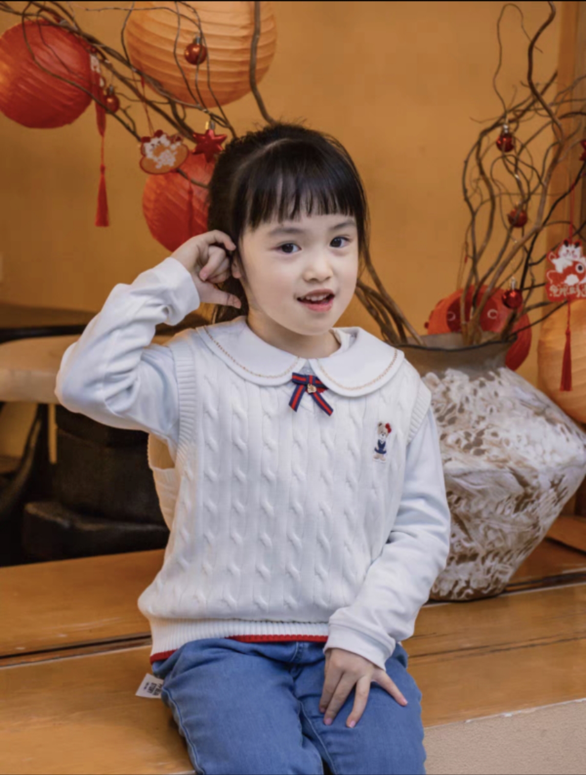 男女童V领马甲毛衣背心