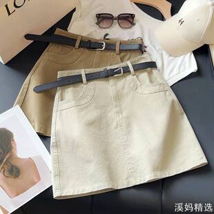韩版复古百搭洗水牛仔短裙女款高腰显瘦包臀辣妹A字半身裙子