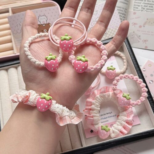 粉色草莓发圈水果发绳可爱橡皮筋女扎头绳情侣手链闺蜜发饰女儿童