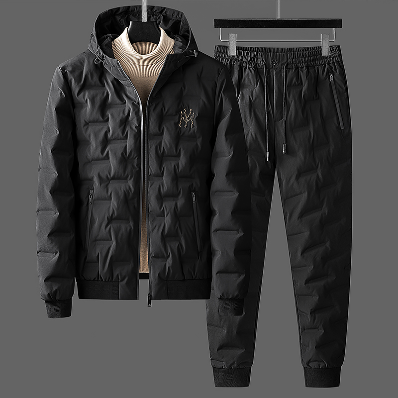男高端压胶连帽羽绒服套装