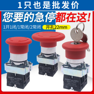 CHNT正泰紧急急停按钮开关控制盒自锁BS542停止带钥匙NP2常闭22mm