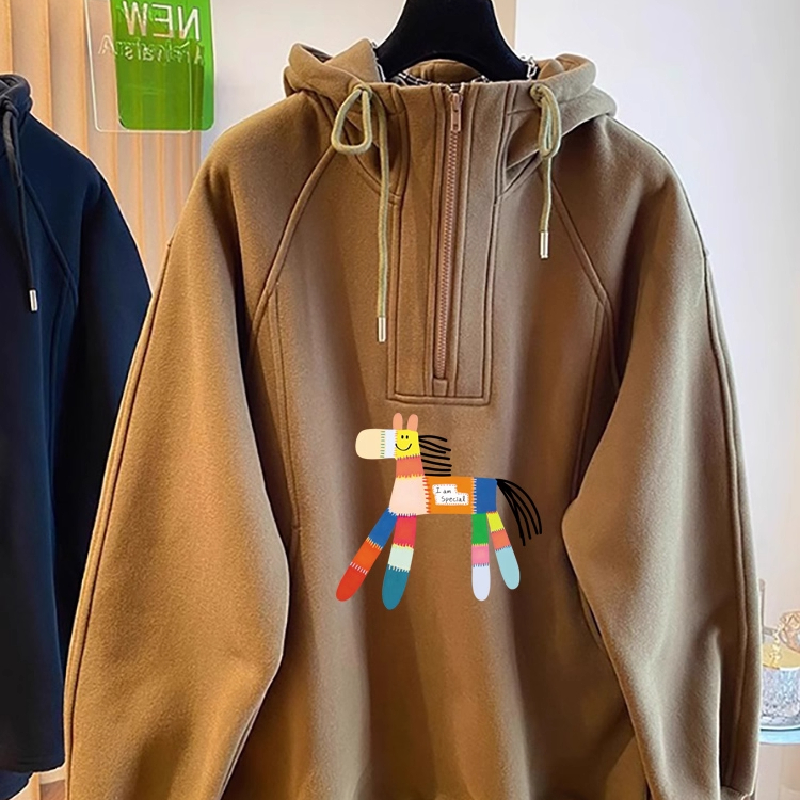 胖m2-300斤特大码日系趣味卡通动漫半拉链连帽卫衣女秋季情侣外套