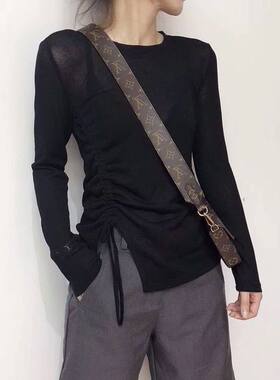 抽绳打底衫女不规则长袖T恤女