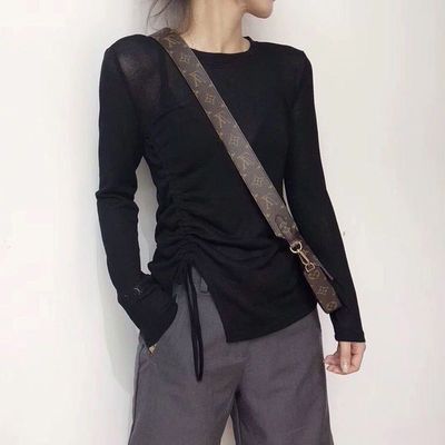 抽绳打底衫女不规则长袖T恤女