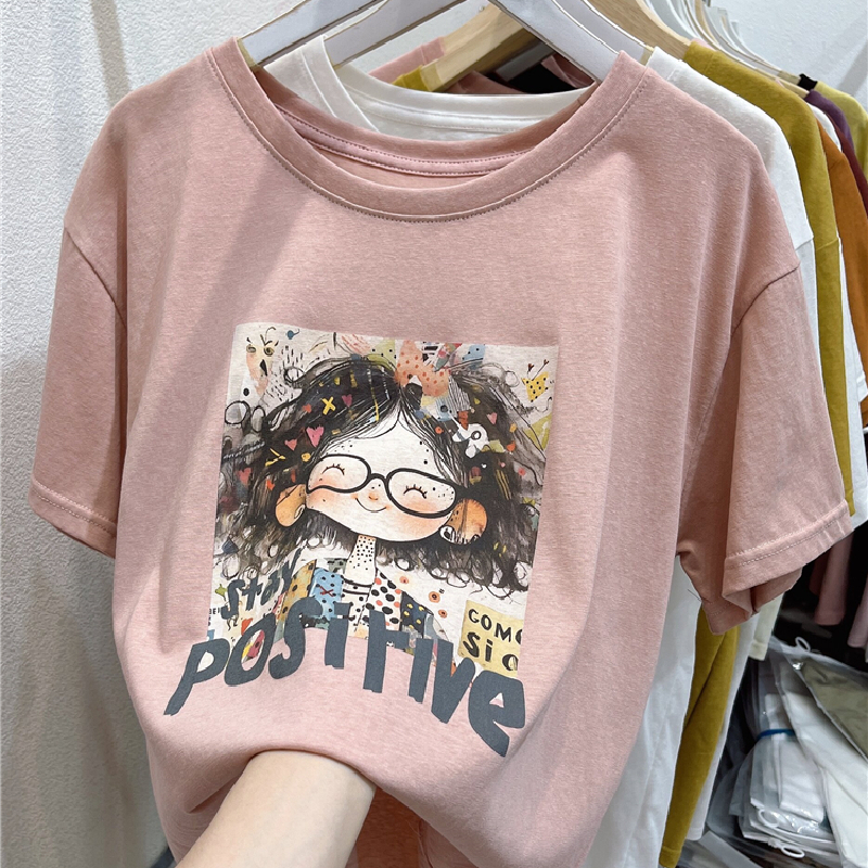 韩国东大门2025夏装新款女孩印花雪花棉短袖t恤女设计感宽松上衣