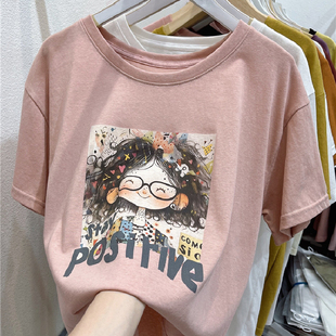 韩国东大门2025夏装新款女孩印花雪花棉短袖t恤女设计感宽松上衣