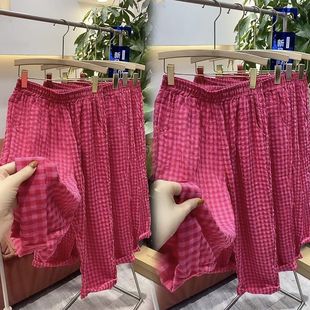 洋气减龄百搭直筒裤 超大码 新款 女夏季 300斤胖mm撞色格子休闲裤