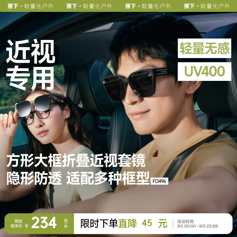 蕉下方圆框偏光护眼近视套镜图片