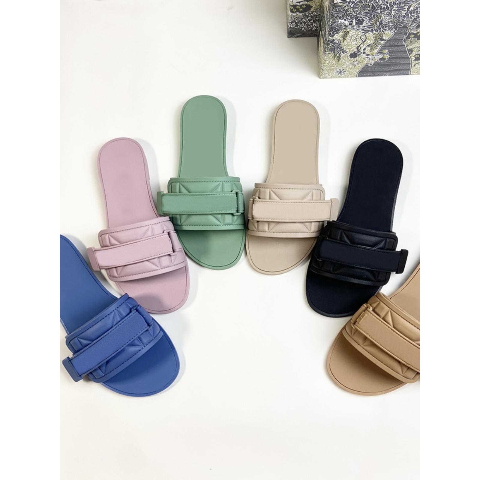 d家字母搭扣平底女拖鞋外穿 Flat Sandals Slippers Women Slides