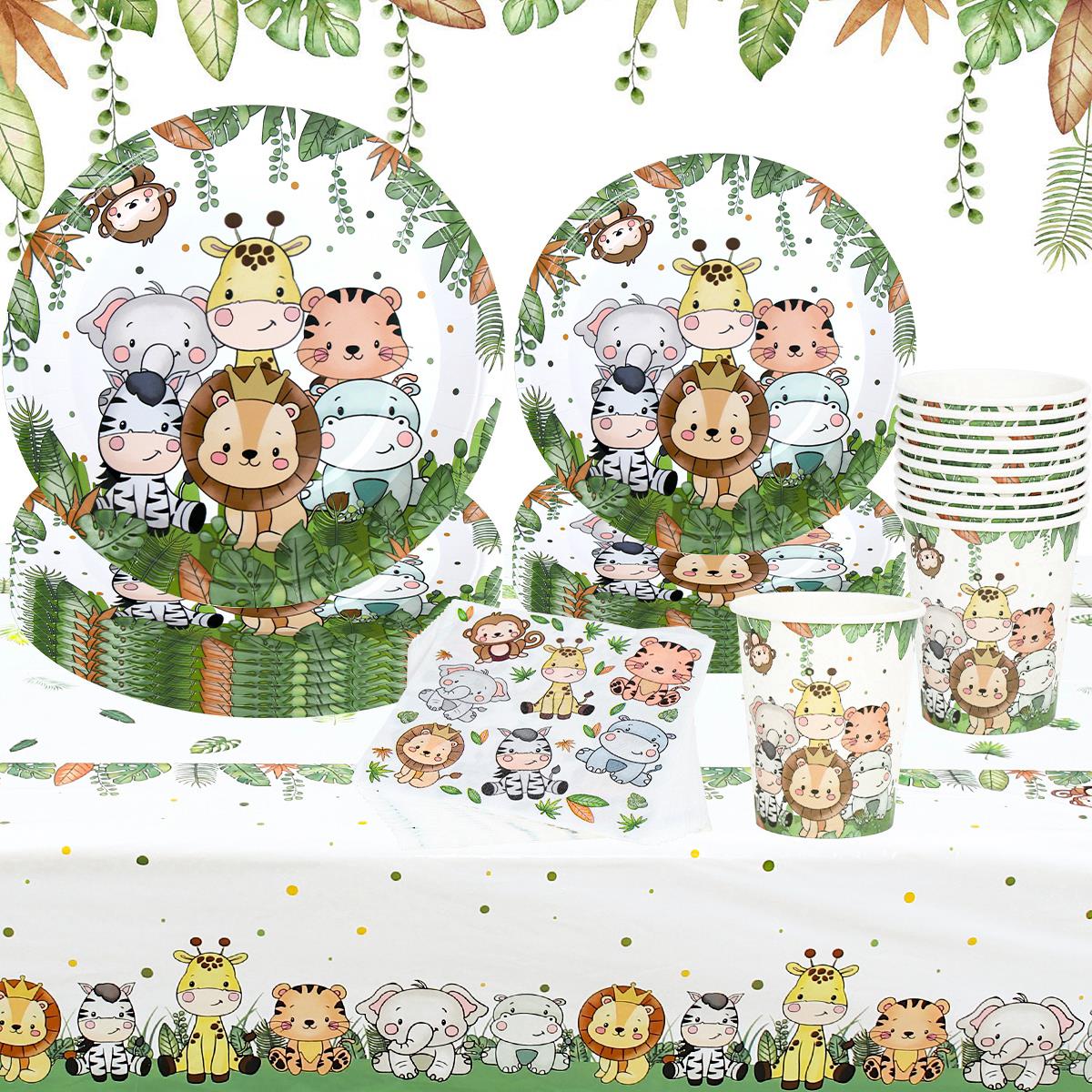 Jungle Animals Disposable Tableware 1st Birthday Decoration