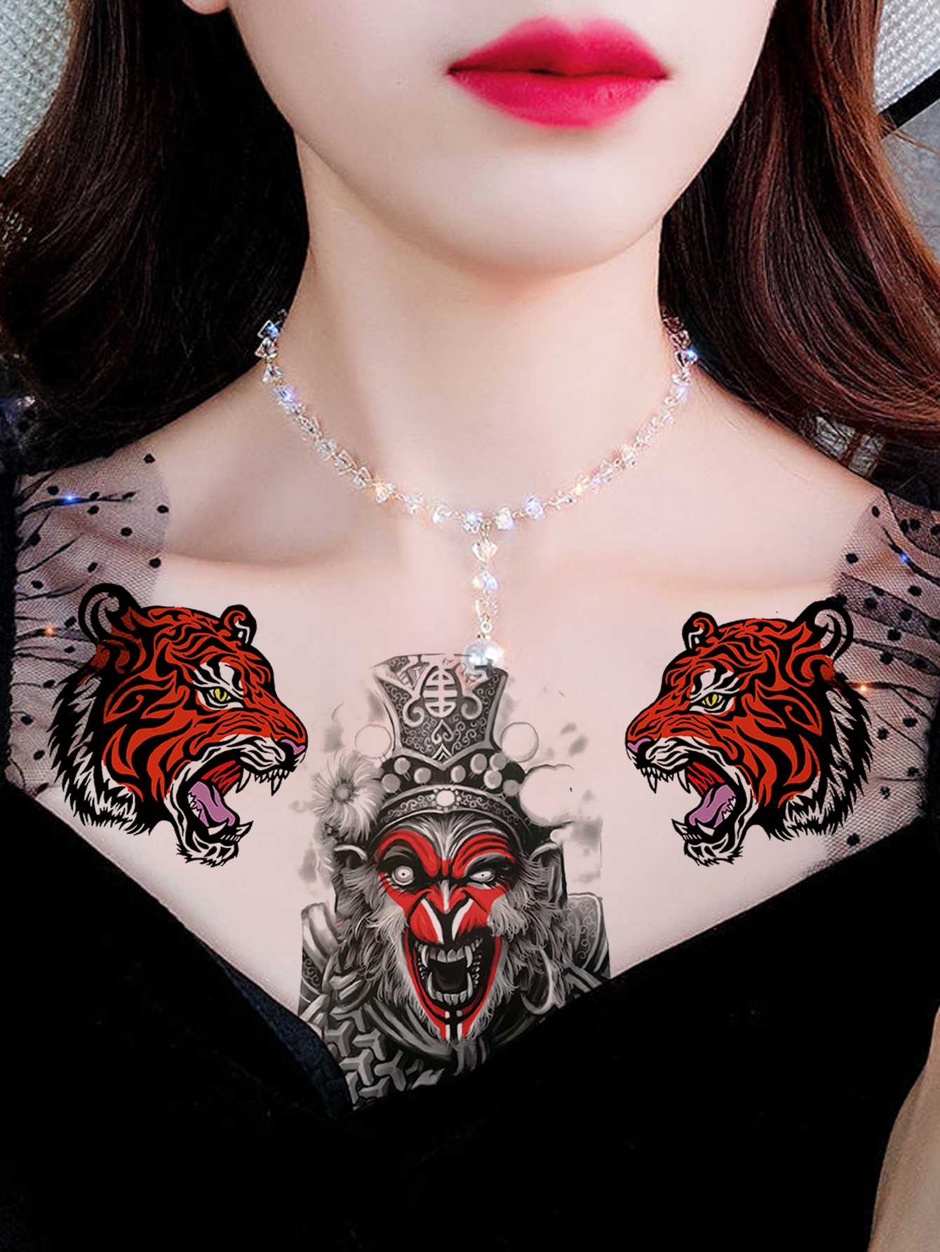 【两张】霸气七天大圣孙悟空六耳猕猴半臂纹身贴纸防水持久老虎潮