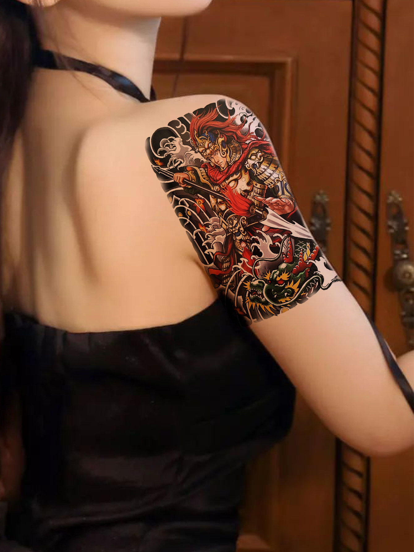 【两张】青龙仿真花臂霸气社会网红款赵子龙逼真防水持久纹身贴纸