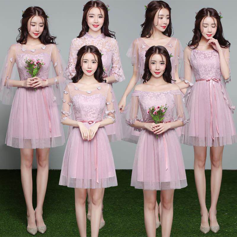 閨蜜蕾絲女生小個子伴娘禮服女顯瘦遮手臂小禮服豆沙色新款禮服裙在類目 女裝/女士精品, 婚紗/旗袍/禮服, 禮服/晚裝中 - 來自Buy2taobao.com提供專業的淘寶代購服務