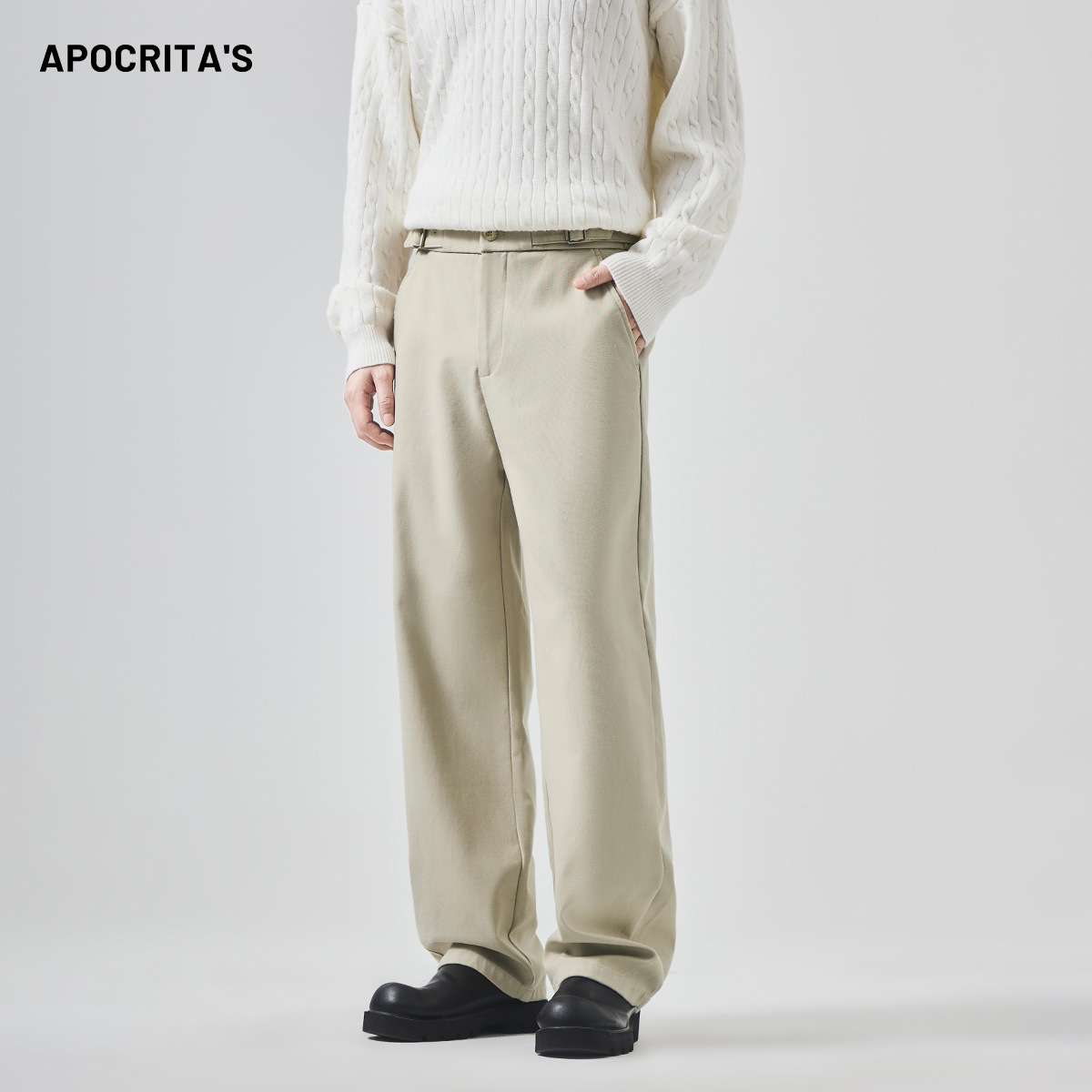 APO男装|青年男士商务休闲裤冬季复合加厚宽松直筒百搭莱赛尔长裤