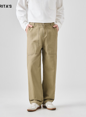 APO男装|青年纯棉运动休闲裤子男士秋季百搭潮流宽松直筒白色长裤