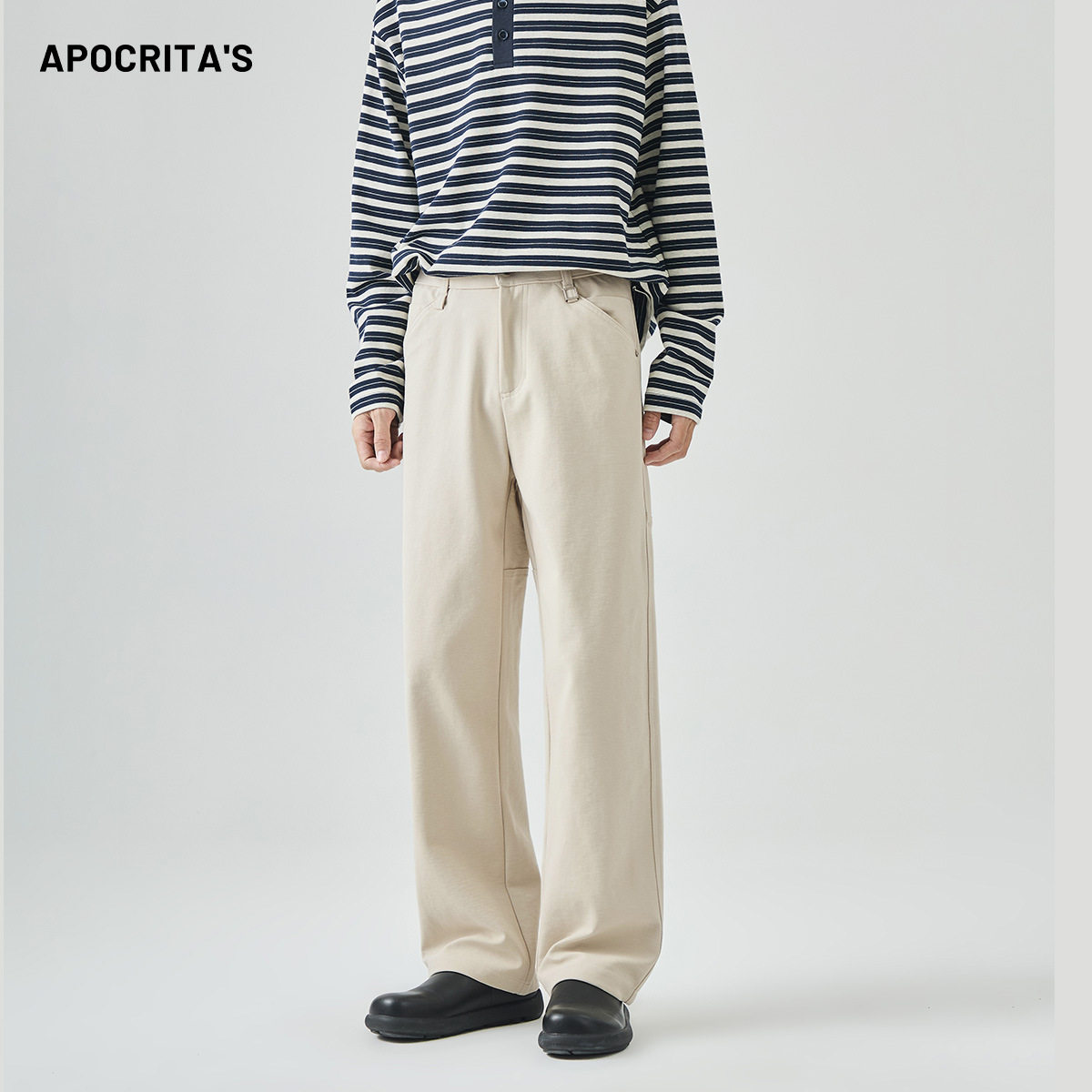 APO男装|休闲裤男秋季轻奢高级感潮流百搭宽松直筒半松紧长裤男裤