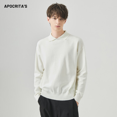 APO男装|青年毛衣男秋冬季韩系老钱风宽松POLO翻领长袖针织衫上衣