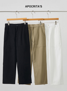 APO男装|青年男士纯棉休闲裤秋季高级感百搭潮流宽松直筒白色长裤