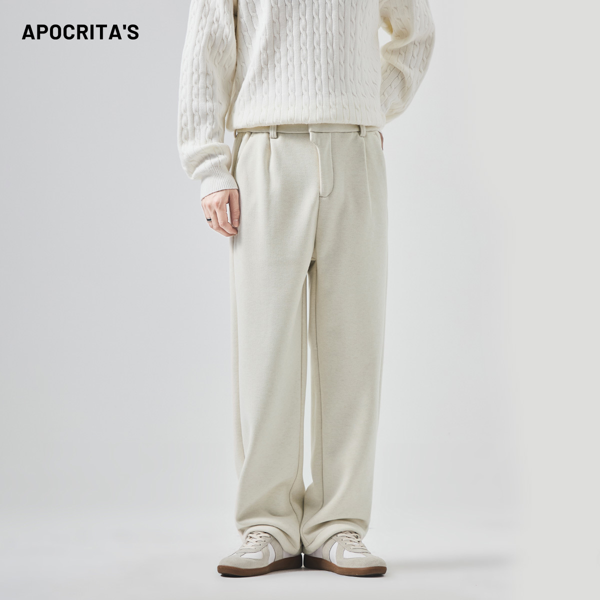 APO男装|青年毛呢长裤男冬季加绒加厚宽松直筒垂感抗皱商务休闲裤