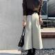 韩版 显瘦高级感小个子女米白直筒 时尚 复古羊绒毛呢八分阔腿裤 冬季