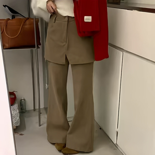 欧货时尚高腰设计感屁帘微喇裤女冬季新款显瘦遮胯气质阔腿休闲裤